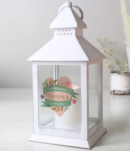 Personalised Floral Heart Mothers Day White Lantern - ItJustGotPersonal.co.uk