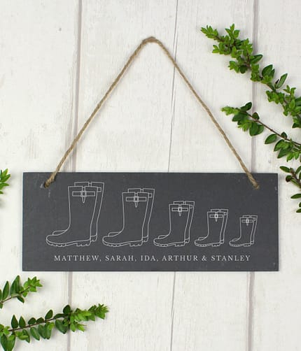 Personalised Welly Boot Family of Five Hanging Slate Plaque - ItJustGotPersonal.co.uk