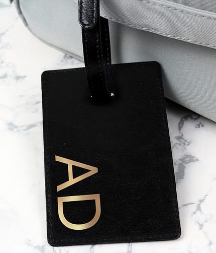 Personalised Gold Initials Black Luggage Tag - ItJustGotPersonal.co.uk