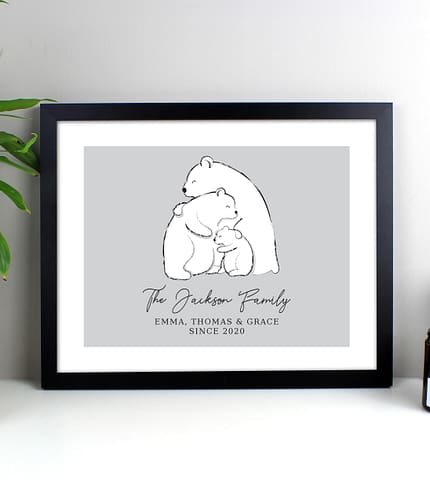 Personalised Polar Bear Family Black Framed Print - ItJustGotPersonal.co.uk