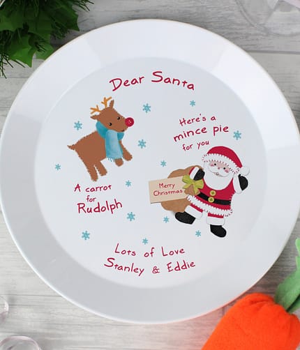 Personalised Santa and Rudolph Christmas Eve Mince Pie Plastic Plate - ItJustGotPersonal.co.uk