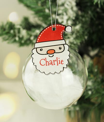 Personalised Red Santa Feather Glass Bauble - ItJustGotPersonal.co.uk