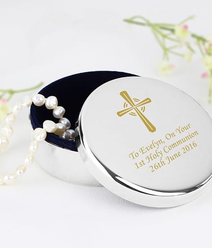Personalised Gold Cross Trinket Box - Ideal For Rosary Beads - ItJustGotPersonal.co.uk