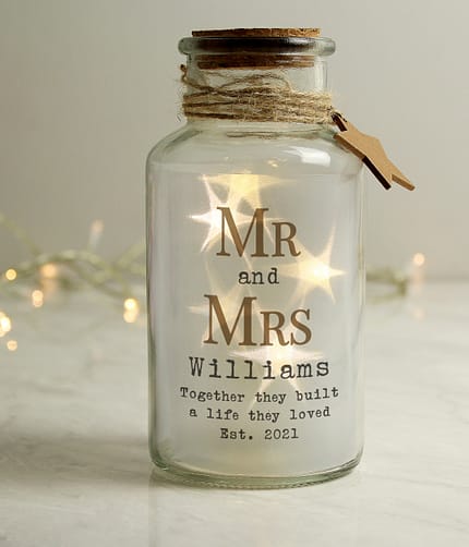 Personalised Mr & Mrs LED Glass Jar - ItJustGotPersonal.co.uk