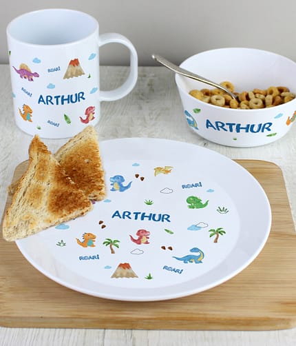 Personalised Dinosaur Plastic Breakfast Set - ItJustGotPersonal.co.uk