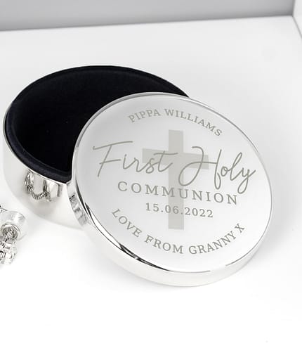 Personalised First Holy Communion Round Trinket Box - ItJustGotPersonal.co.uk