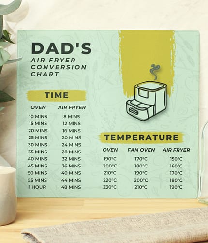 Personalised Air Fryer Chart Glass Chopping Board/Worktop Saver - ItJustGotPersonal.co.uk