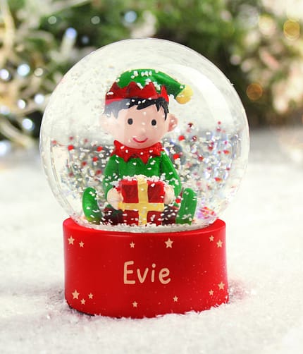 Personalised Name Only Elf Glitter Snow Globe - ItJustGotPersonal.co.uk