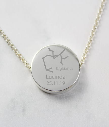 Personalised Sagittarius Zodiac Star Sign Silver Tone Necklace (November 22nd - December 21st) - ItJustGotPersonal.co.uk