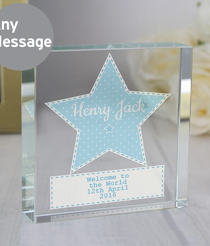 Personalised Stitch & Dot Baby Boy Crystal Token - ItJustGotPersonal.co.uk