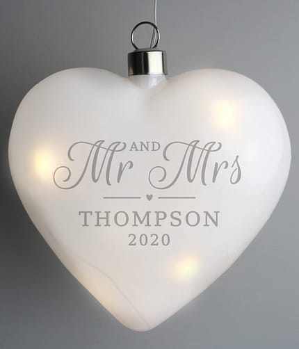 Personalised Mr & Mrs LED Hanging Glass Heart - ItJustGotPersonal.co.uk