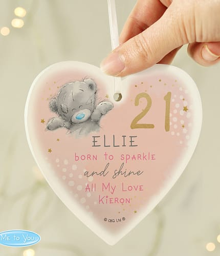 Personalised Me To You Sparkle & Shine Birthday Wooden Heart Decoration - ItJustGotPersonal.co.uk