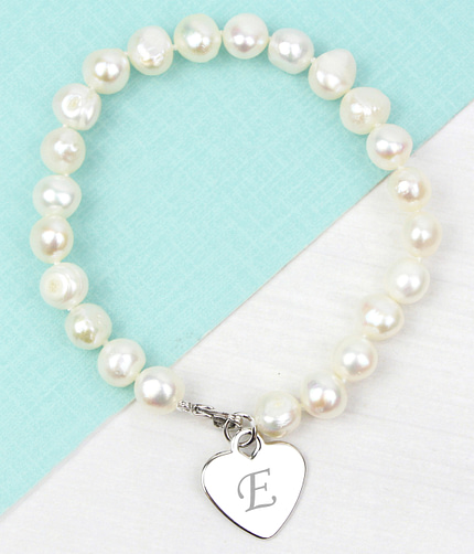 Personalised White Freshwater Scripted Initial Pearl Bracelet - ItJustGotPersonal.co.uk
