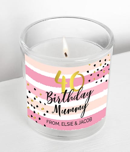 Personalised Birthday Gold and Pink Stripe Scented Jar Candle - ItJustGotPersonal.co.uk