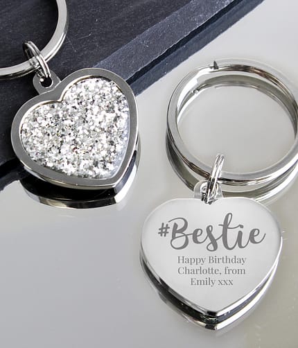 Personalised #Bestie Diamante Heart Keyring - ItJustGotPersonal.co.uk