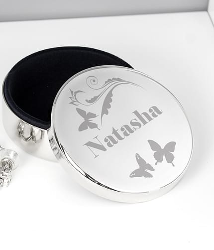 Personalised Butterfly Swirl Round Trinket Box - ItJustGotPersonal.co.uk