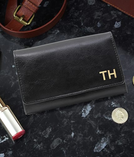 Personalised Gold Initials Black Purse - ItJustGotPersonal.co.uk
