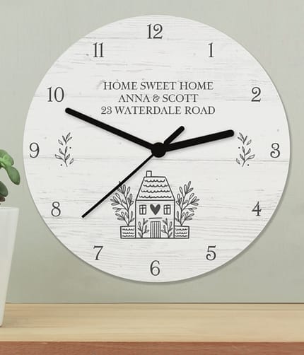 Personalised HOME Shabby Chic Wooden Clock - ItJustGotPersonal.co.uk