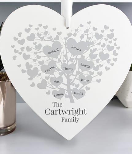 Personalised Family Tree Large Wooden Heart - ItJustGotPersonal.co.uk