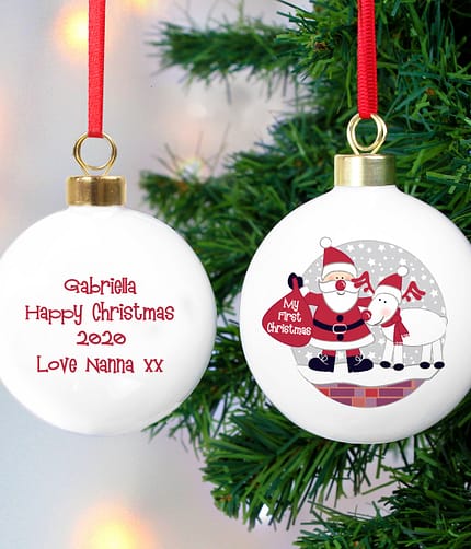 Personalised Rooftop Santa First Christmas Bauble - ItJustGotPersonal.co.uk