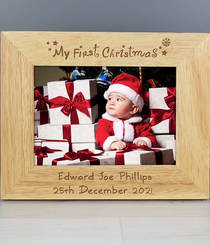 Personalised My First Christmas 5x7 Landscape Wooden Photo Frame - ItJustGotPersonal.co.uk