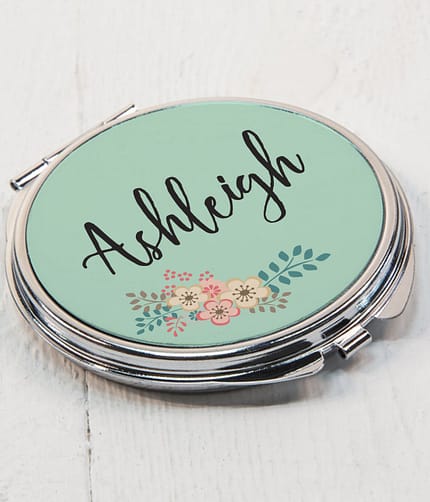 Personalised Green Floral Compact Mirror - ItJustGotPersonal.co.uk