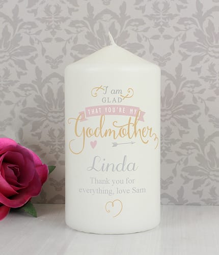 Personalised I Am Glad... Godmother Pillar Candle - ItJustGotPersonal.co.uk