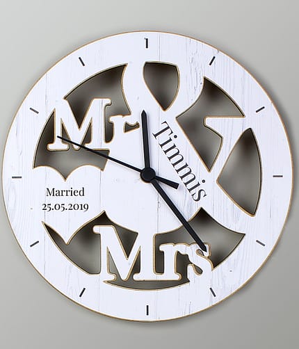 Personalised Mr & Mrs Shape Wooden Clock - ItJustGotPersonal.co.uk