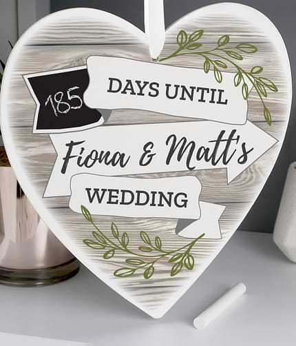 Personalised White Arrow Banner Chalk Countdown Wooden Heart Decoration - ItJustGotPersonal.co.uk