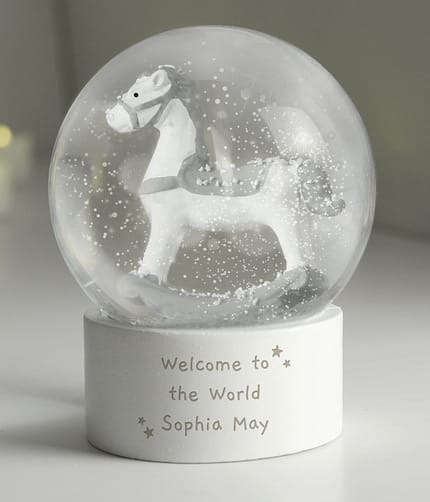 Personalised Free Text Rocking Horse Glitter Snow Globe - ItJustGotPersonal.co.uk