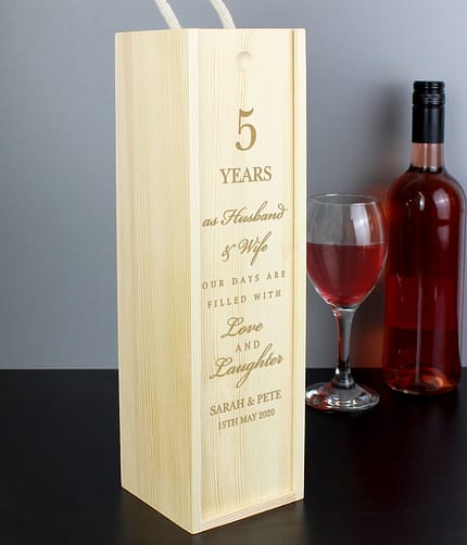 Personalised Anniversary Wooden Wine Bottle Box - ItJustGotPersonal.co.uk