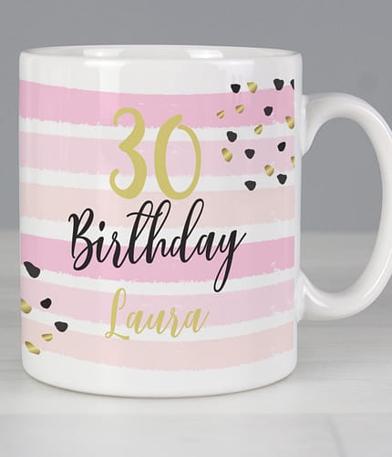 Personalised Birthday Gold and Pink Stripe Mug - ItJustGotPersonal.co.uk