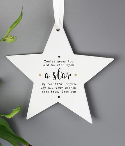 Personalised Wish Upon a Star Wooden Star Decoration - ItJustGotPersonal.co.uk