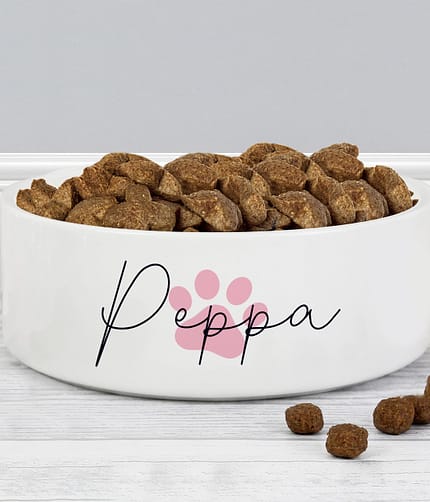 Personalised Pink Paw Print Name 14cm Medium Pet Bowl - ItJustGotPersonal.co.uk