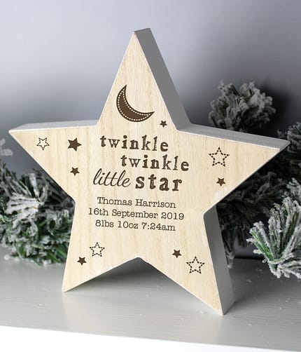 Personalised Twinkle Twinkle Rustic Wooden Star Decoration - ItJustGotPersonal.co.uk