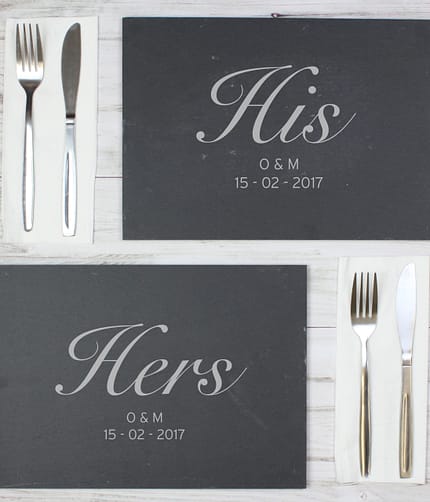 Personalised His and Hers Slate Placemat Set - ItJustGotPersonal.co.uk