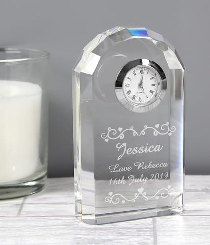 Personalised Heart Swirl Crystal Clock - ItJustGotPersonal.co.uk