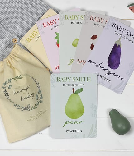 Personalised Bump to Baby Milestone Cards in Drawstring Bag - ItJustGotPersonal.co.uk