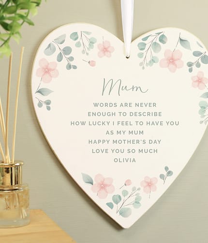 Personalised Floral Wooden Heart Decoration - ItJustGotPersonal.co.uk