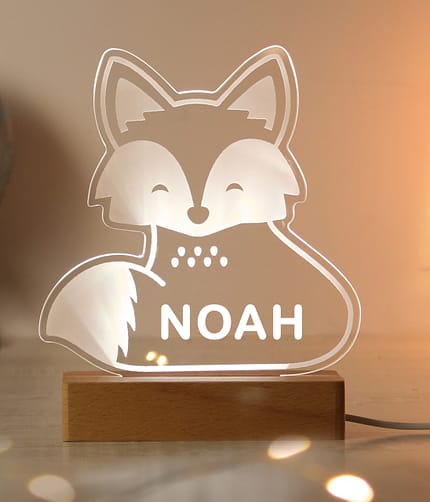 Personalised Fox Wooden Based LED Light - ItJustGotPersonal.co.uk