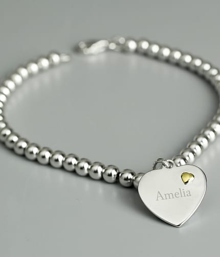 Personalised Sterling Silver and 9ct Gold Heart Bracelet - ItJustGotPersonal.co.uk