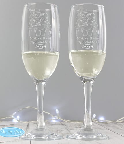 Personalised Me To You Engraved Wedding Pair of Flutes - ItJustGotPersonal.co.uk