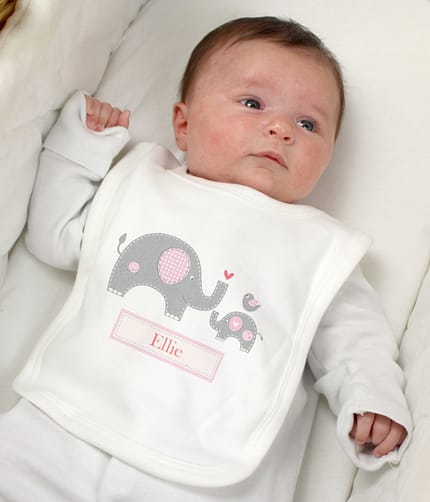 Personalised Pink Elephant 0-3 Months Baby Bib - ItJustGotPersonal.co.uk