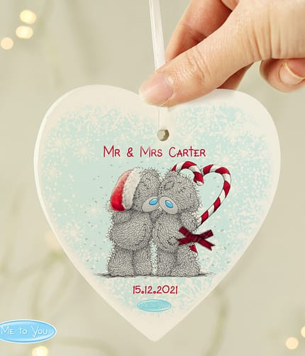 Personalised Me To You Couple Christmas Wooden Heart Decoration - ItJustGotPersonal.co.uk