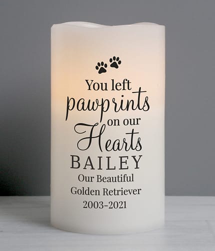 Personalised Pawprints On Our Hearts LED Candle - ItJustGotPersonal.co.uk