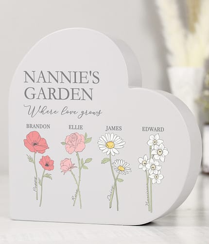 Personalised Flower of the Month Family Heart Ornament - ItJustGotPersonal.co.uk