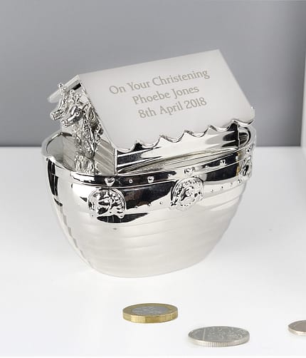 Personalised Silver Noahs Ark Money Box - ItJustGotPersonal.co.uk