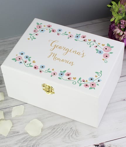 Personalised Fairytale Floral White Wooden Keepsake Box - ItJustGotPersonal.co.uk