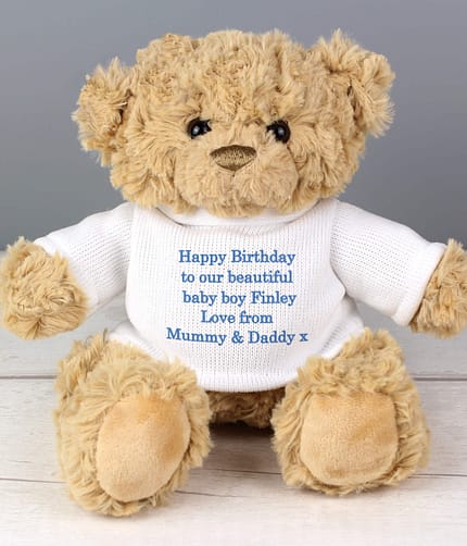 Personalised Message Teddy Bear - Blue - ItJustGotPersonal.co.uk