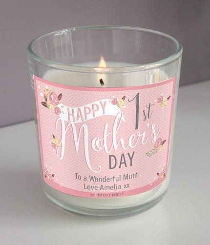 Personalised Floral Bouquet 1st Mothers Day Scented Jar Candle - ItJustGotPersonal.co.uk